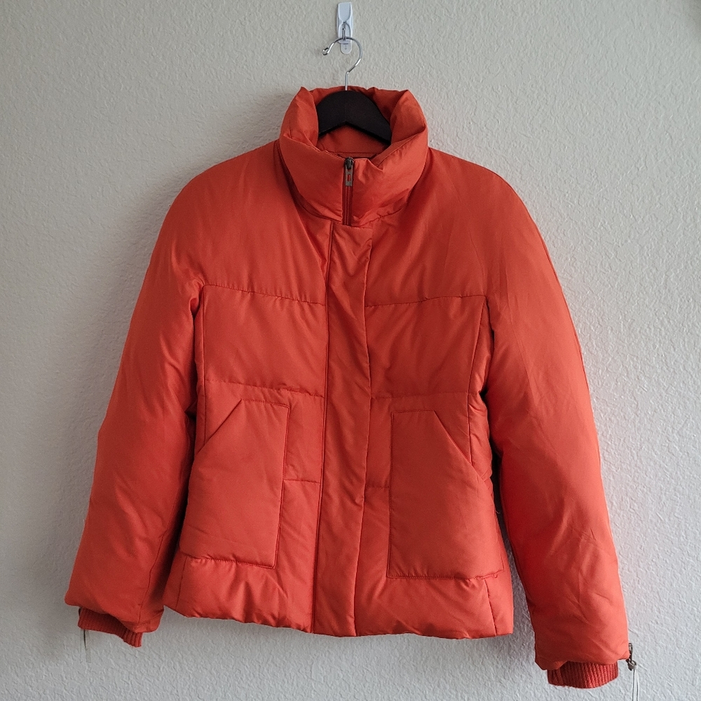 BCBGmaxazria orange down puffer zip up size small